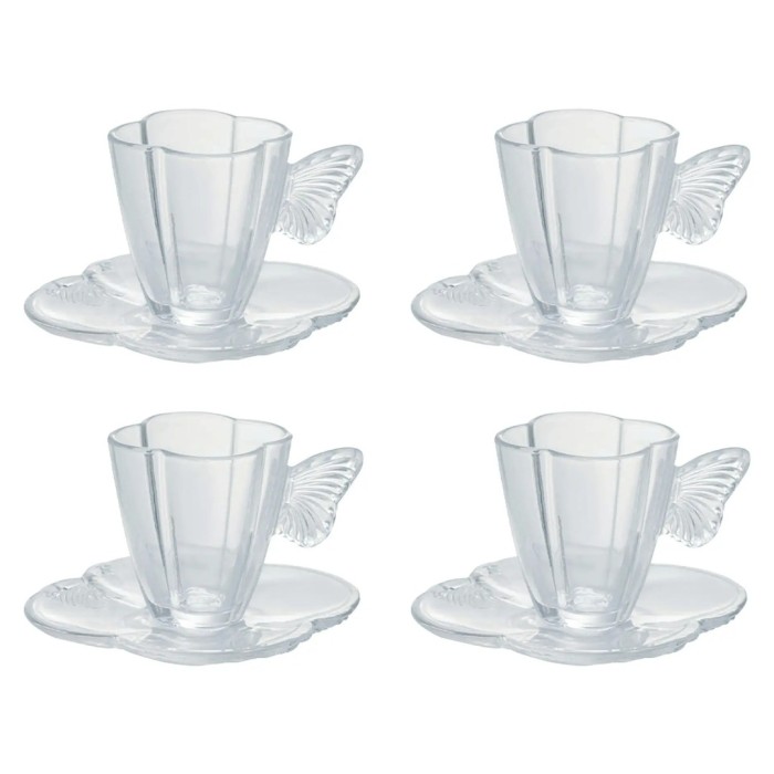 Conjunto de Xícaras com Pires 4 Peças de Vidro Wolff Butterfly